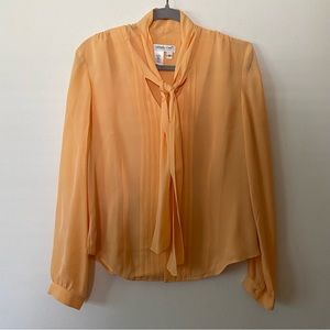 Coldwater Creek NWT 100% Silk Tie Neck Long Sleeve Button Up Top